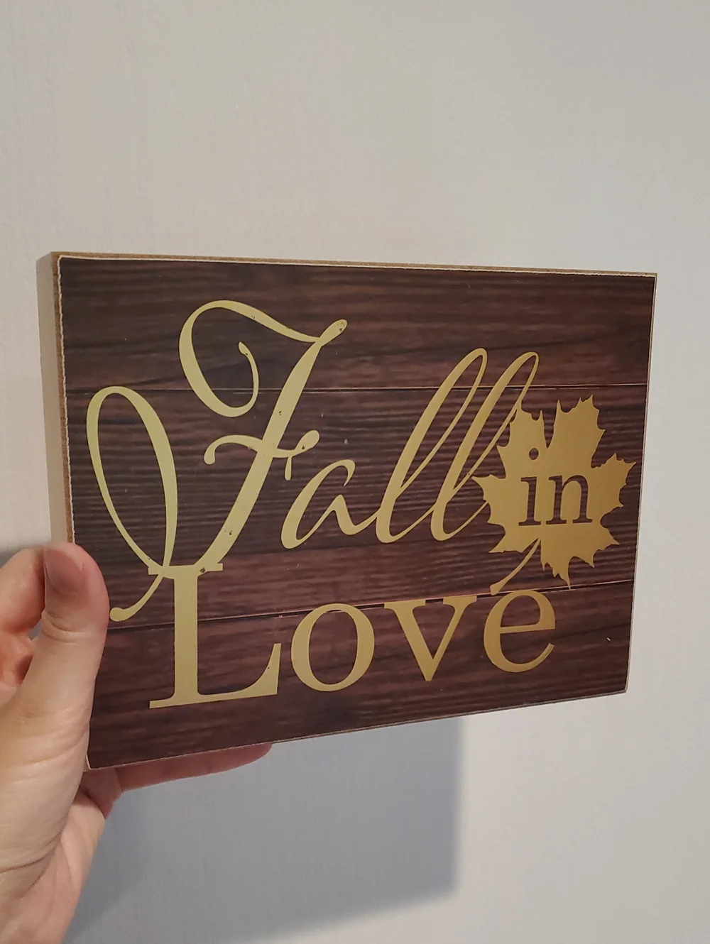 Fall in Love Gold and Brown Wall Sign